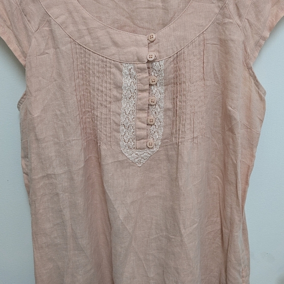 Anthropologie Maeve 100% Linen Peach Boho Short Dress Medium - Picture 2 of 8